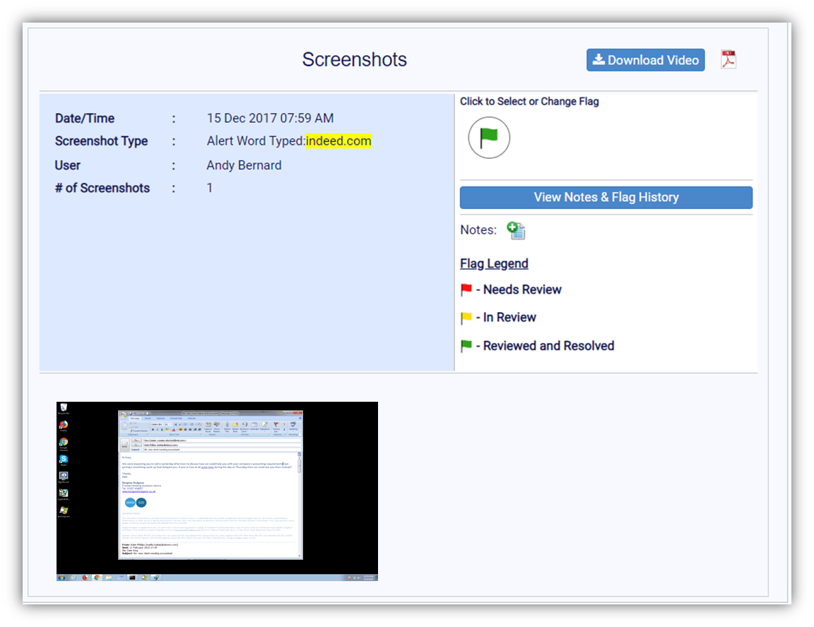 employee monitoring alerts with screenshots